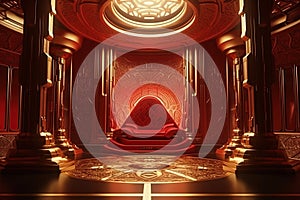 Royal Throne Room in red and gold color in futuristic style - Ai Generative