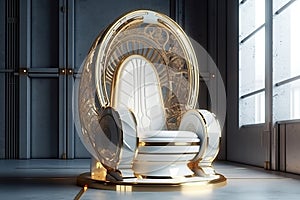 Royal Throne Room in white and gold color in futuristic style - Ai Generative