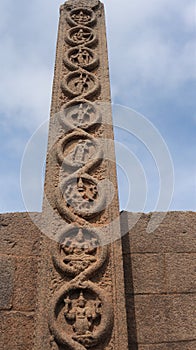 The Royal Tower is believed to date back to the Vijayanagara period. Its one side pillar wall sculpture.