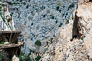 Royal Trail also known as El Caminito Del Rey - mountain path along steep cliffs in gorge Chorro, Spain