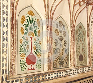 Royal wall paintings In Amber Fort.