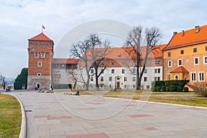 Royal Wawel Castle and green garden inside. Kracow, Poland