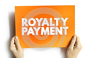 Royalty Payment is a payment made by one party to another that owns a particular asset, text concept on card