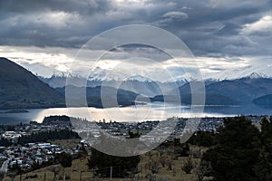 Roys bay at Wanaka with clouds and mountains in view in New Zeal