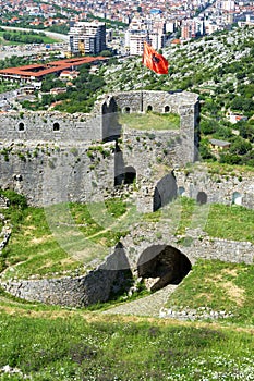 Rozafa Castle with the city of Shkoder in the background in Albania
