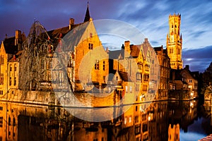 Rozenhoedkaai and Belfry in Bruge.