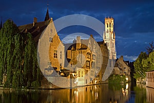 Rozenhoedkaai in Bruges at night photo