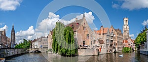 Rozenhoedkaai, Quay of the Rosary with swan in Medieval Bruges Belgium