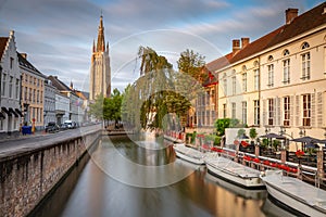 Rozenhoedkaai at sunrise in Bruges, Flanders - Belgium