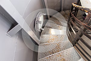 Rozewie, Poland, May 12, 2022: Metal spiral staircase in Rozewie lighthouse on the Baltic Sea