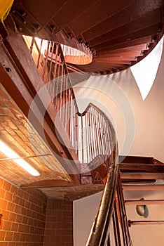 Rozewie, Poland, May 12, 2022: Metal spiral staircase in Rozewie lighthouse on the Baltic Sea