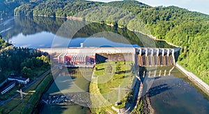 Roznow dam in Poland. Aerial panorama