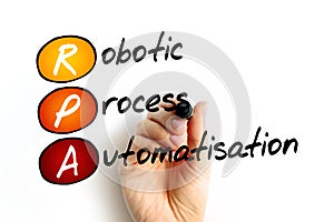 RPA Robotic Process Automatisation - form of business process automation technology based on metaphorical software robots or on