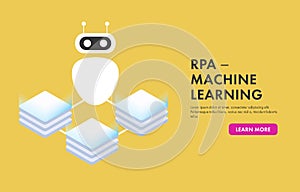 RPA technology - robotic process automatisation vector illustration flat concept. Artificial intelligence innovation with robots