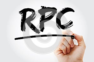 RPC - Remote Procedure Call acronym with marker, technology concept background