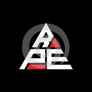 RPE triangle letter logo design with triangle shape. RPE triangle logo design monogram. RPE triangle vector logo template with red