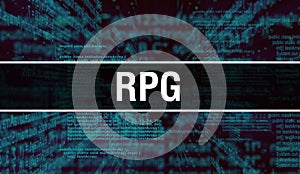 RPG with Digital java code text. RPG and Computer software coding vector concept. Programming coding script java, digital program