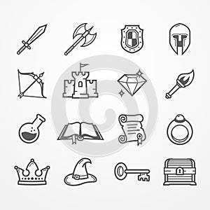 RPG PC game line icons