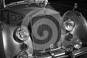 RR. Rolls Royce. Black and white. Retro car vintage style black and white. Old-timer