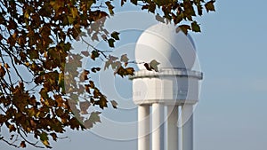 RRP 117 Radar Tower In Tempelhofer Feld Behind Autumn Leaves In Berlin