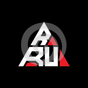 RRU triangle letter logo design with triangle shape. RRU triangle logo design monogram. RRU triangle vector logo template with red