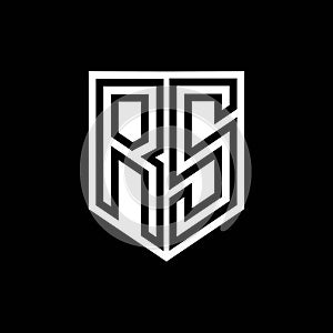 RS Logo monogram shield geometric black line inside white shield color design