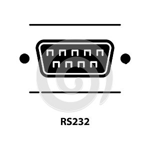 rs232 icon, black vector sign with editable strokes, concept illustration