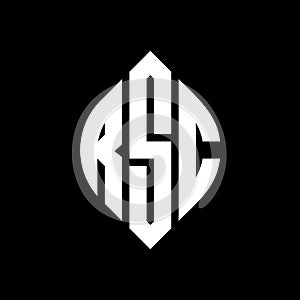 RSC circle letter logo design with circle and ellipse shape. RSC ellipse letters with typographic style. The three initials form a photo