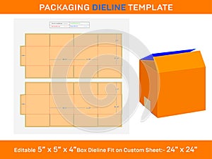 RSC Shipping Carton Box, Die line Template, 5x5x4