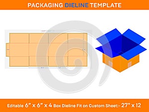 RSC Vector Shipping Carton Box, Die line Template, 6x6x4 inch