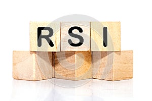 RSI Relative Strength Index inscription on wooden cubes on a white background