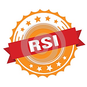 RSI text on red orange ribbon stamp