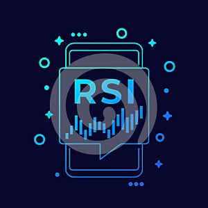 RSI trading indicator icon with smart phone