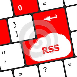 RSS button on keyboard key close-up, business concept