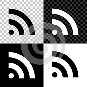 RSS icon isolated on black, white and transparent background. Radio signal. RSS feed symbol. Vector
