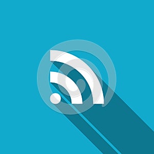 RSS icon isolated with long shadow. Radio signal. RSS feed symbol. Flat design