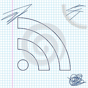 RSS line sketch icon isolated on white background. Radio signal. RSS feed symbol. Vector Illustration.