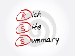 RSS - Rich Site Summary acronym, internet concept background