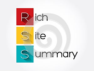 RSS - Rich Site Summary acronym, internet concept background