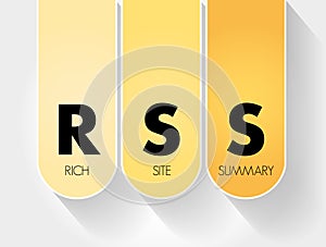 RSS - Rich Site Summary acronym, internet concept background