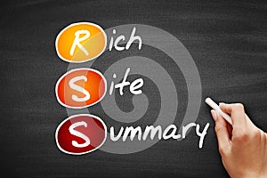 RSS - Rich Site Summary acronym, internet concept background on blackboard