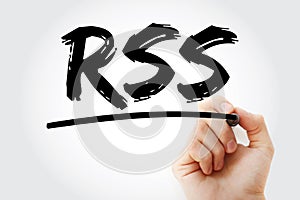 RSS - Rich Site Summary acronym with marker, internet concept background