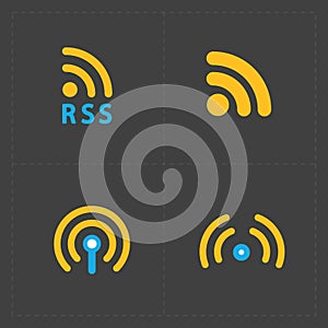 RSS sign icons. RSS feed symbols on Black