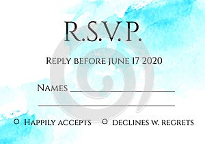 RSVP 5x7 inches card template with hand painted watercolor background.