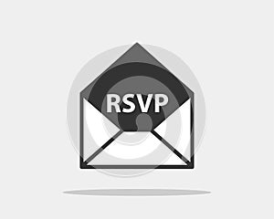 RSVP icon vector. Please respond letter in envelop. Answer on mail concept.