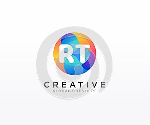 RT initial logo With Colorful Circle template vector