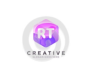 RT initial logo With Colorful Hexagon Modern Business Alphabet Logo template vector