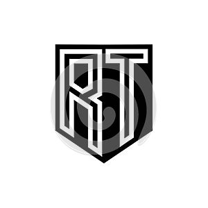RT Logo monogram shield geometric white line inside black shield color design