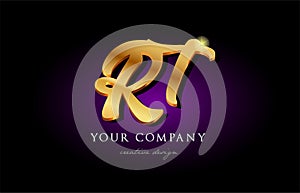 rt r t 3d gold golden alphabet letter metal logo icon design h