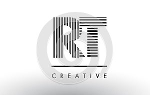 RT R T Black and White Lines Letter Logo Design.